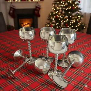 A Set  Silver-Plated Goblet, Twisted Ornate Stem